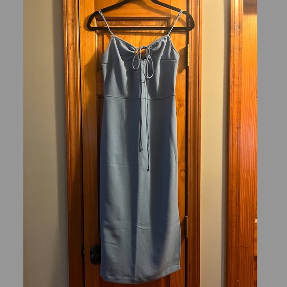 Abercrombie Halter Keyhole Knit Midi Dress Blue - Picture 2 of 6